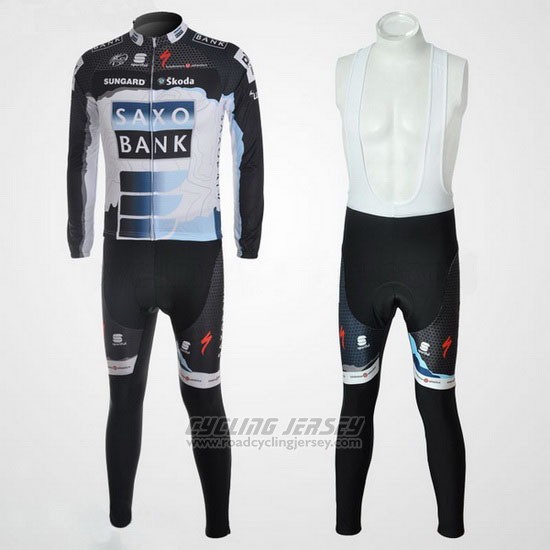2010 Cycling Jersey Saxo Bank Black and White Long Sleeve and Bib Tight
